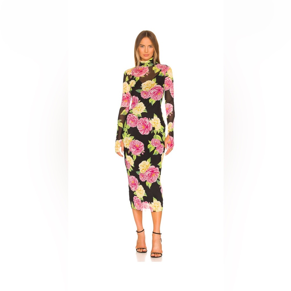 Floral sheer turtle neck midi